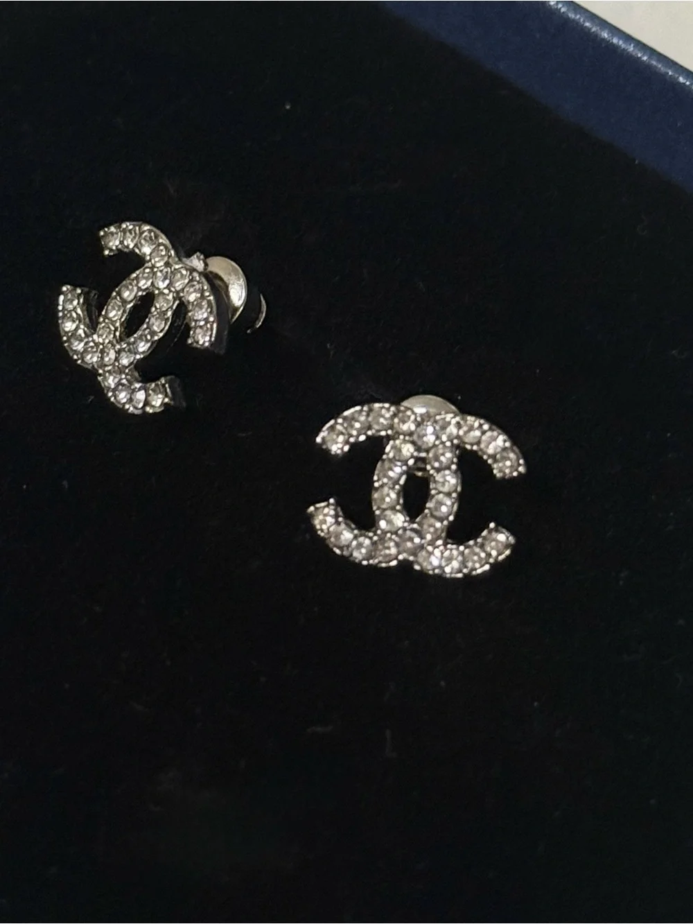 Interlocking CC Silver Crystal Logo Stud Earrings